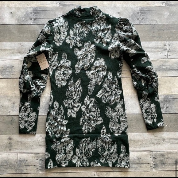 Free People Floral Wool Blend Mock Neck Mini Dress - Picture 7 of 8